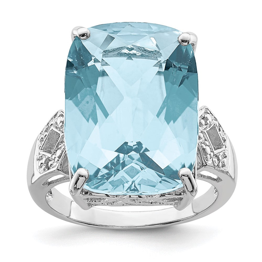 Sterling Silver Rhodium Sky Blue Topaz & Diamond Ring