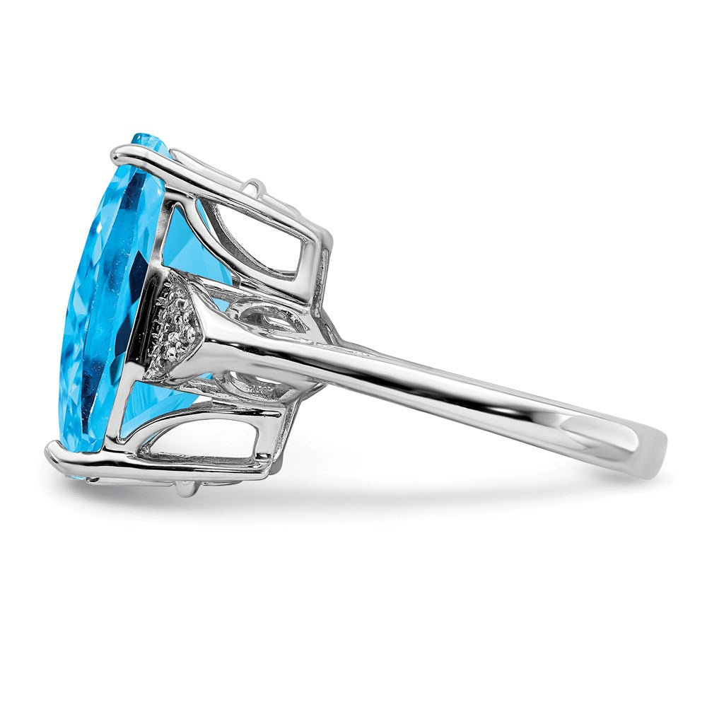 Sterling Silver Rhodium Checker-Cut Blue Topaz & Diamond Ring