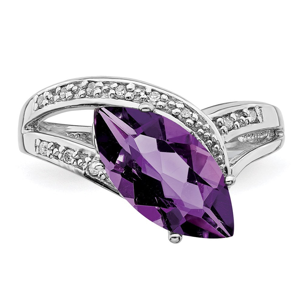 Sterling Silver Rhodium-plated Amethyst & Diamond Ring