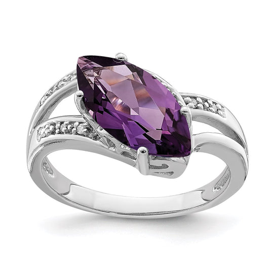 Sterling Silver 14K White Gold Plated Amethyst & Diamond Gemstone Birthstone Ring Fine Jewelry Gift for Her