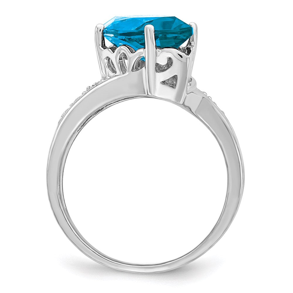 Sterling Silver Rhodium Blue Topaz & Diamond Ring