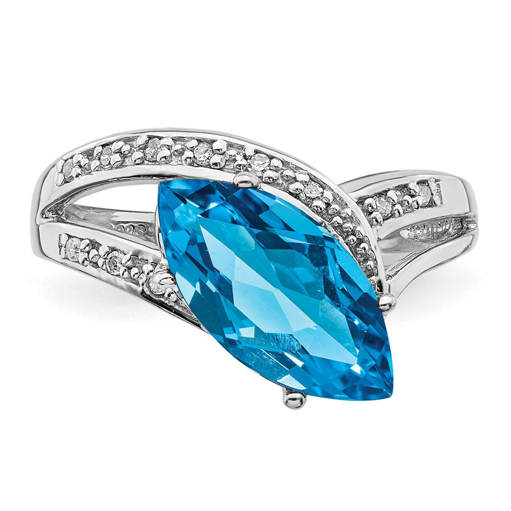 Sterling Silver Rhodium Blue Topaz & Diamond Ring