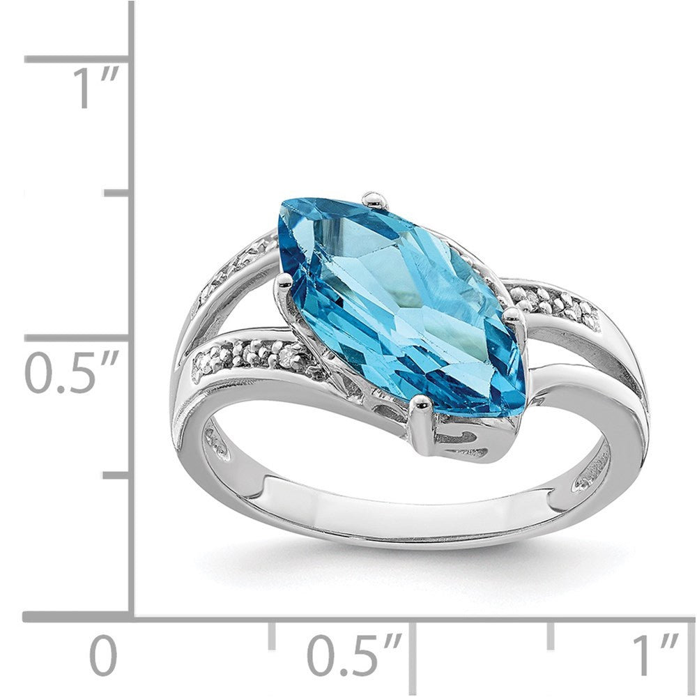 Sterling Silver Rhodium Blue Topaz & Diamond Ring