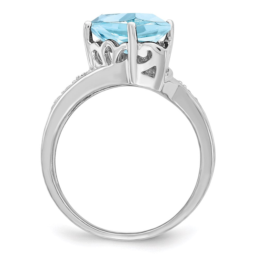 Sterling Silver Rhodium Sky Blue Topaz & Natural Diamond Gemstone Birthstone Ring Fine Jewelry Gift for Her