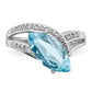 Sterling Silver Rhodium Sky Blue Topaz & Natural Diamond Gemstone Birthstone Ring Fine Jewelry Gift for Her