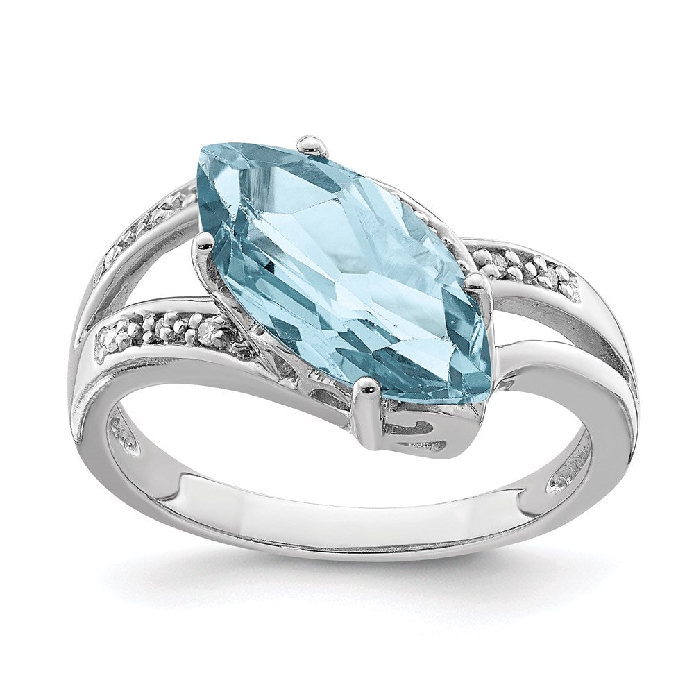 Sterling Silver Rhodium Sky Blue Topaz & Natural Diamond Gemstone Birthstone Ring Fine Jewelry Gift for Her