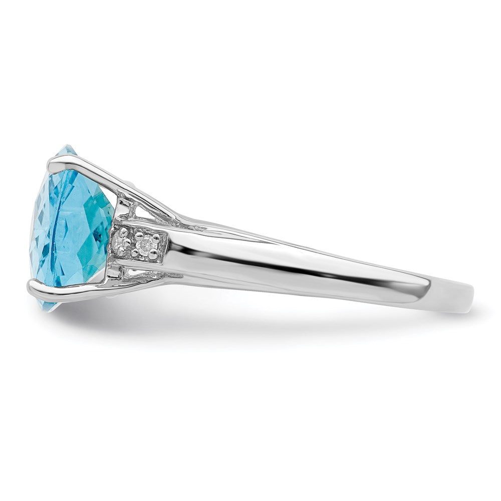 Sterling Silver Rhodium Checker-Cut Sky Blue Topaz & Diamond Ring