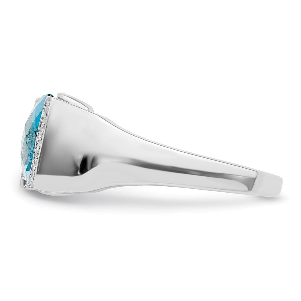 Sterling Silver Rhodium Checker-Cut Sky Blue Topaz Diamond Ring