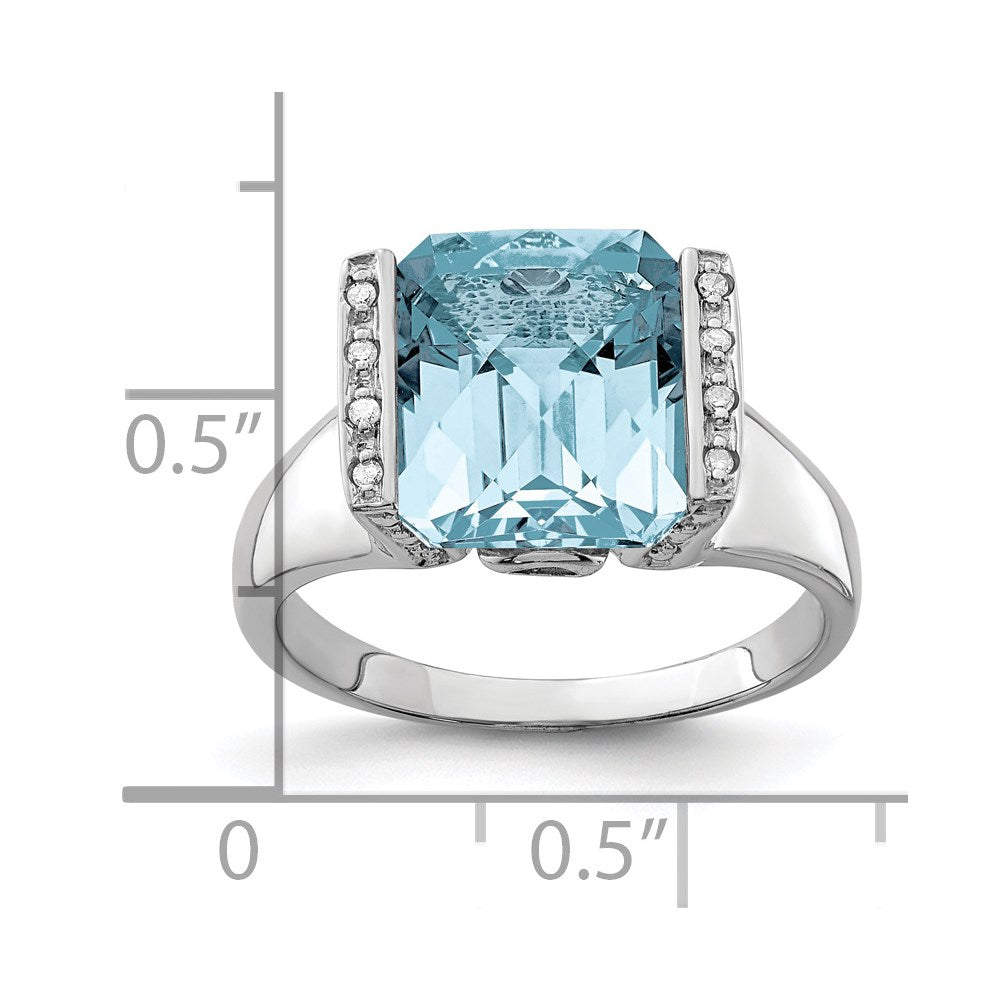 Sterling Silver Rhodium Checker-Cut Sky Blue Topaz Diamond Ring