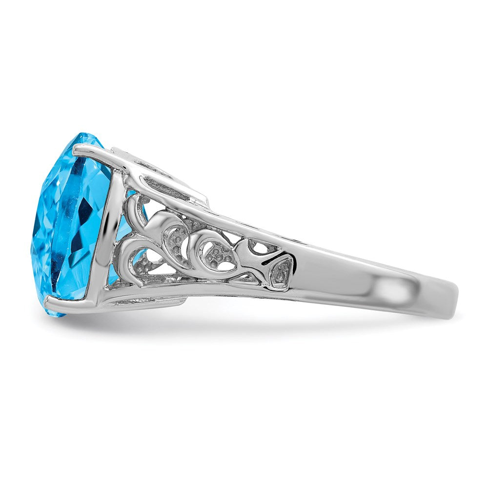 Sterling Silver Rhodium Checker-Cut Blue Topaz Ring