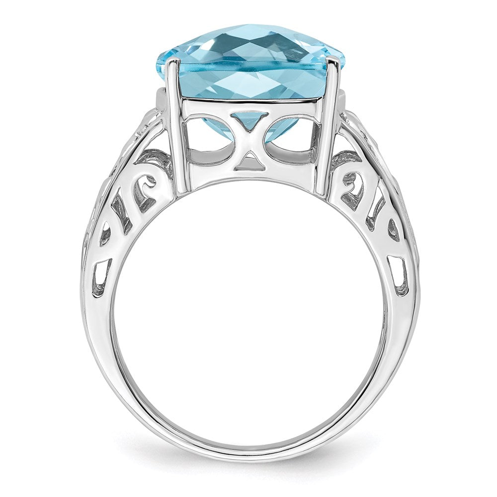 Sterling Silver Rhodium Checker-Cut Sky Blue Topaz Ring