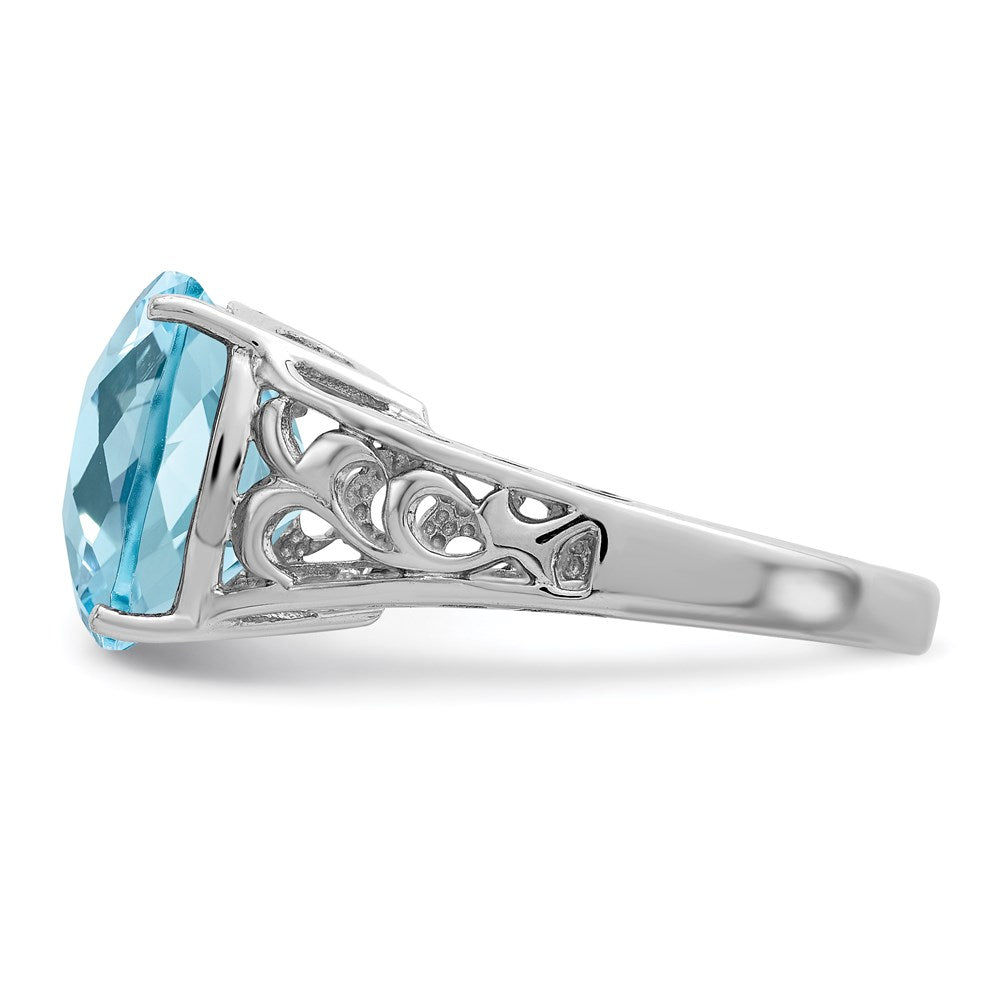 Sterling Silver Rhodium Checker-Cut Sky Blue Topaz Ring