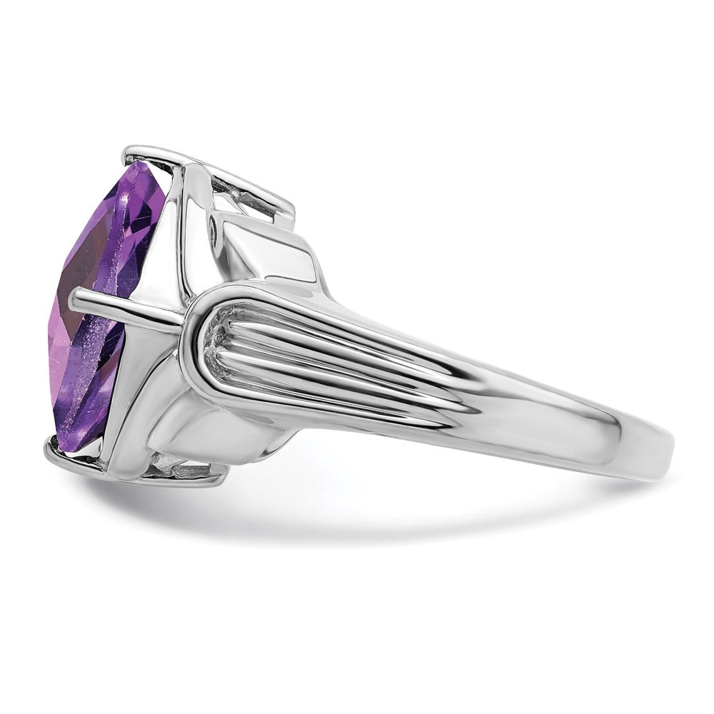 Sterling Silver Rhodium-plated Checker-Cut Amethyst Ring