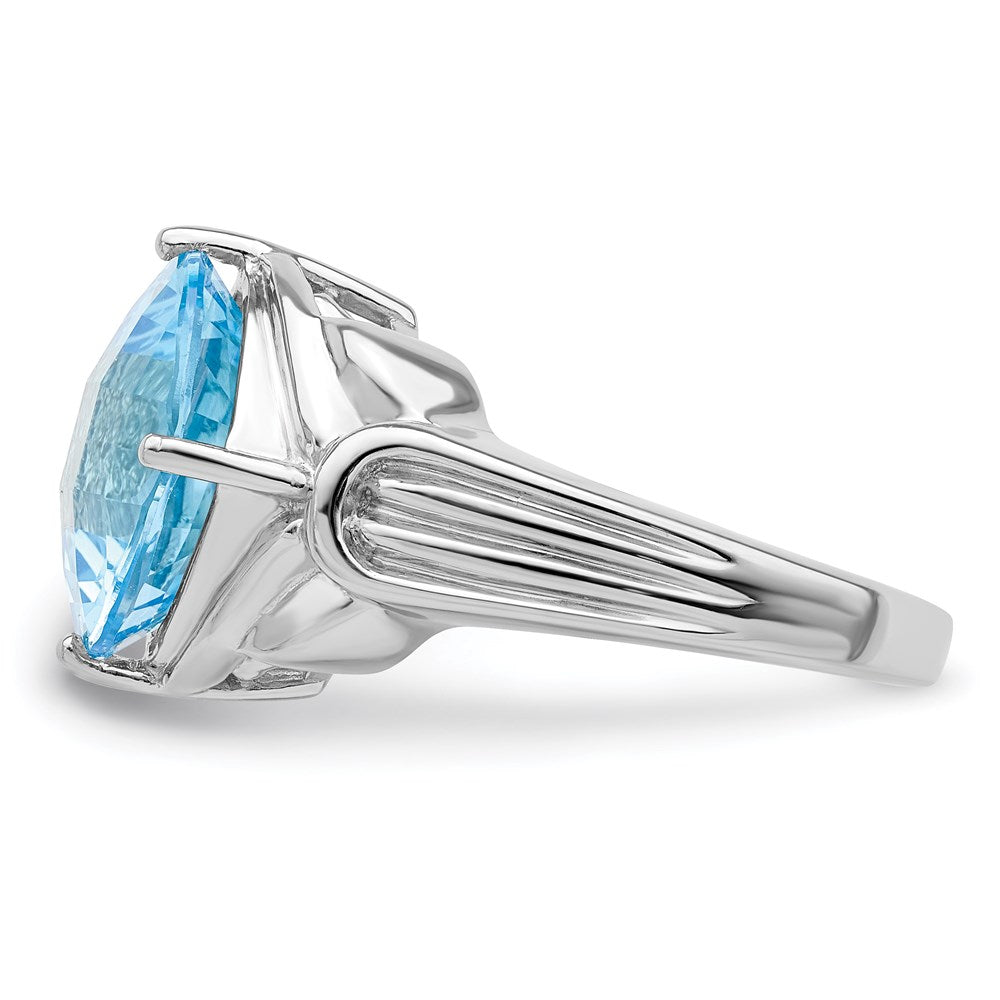 Sterling Silver Rhodium Checker-Cut Sky Blue Topaz Ring