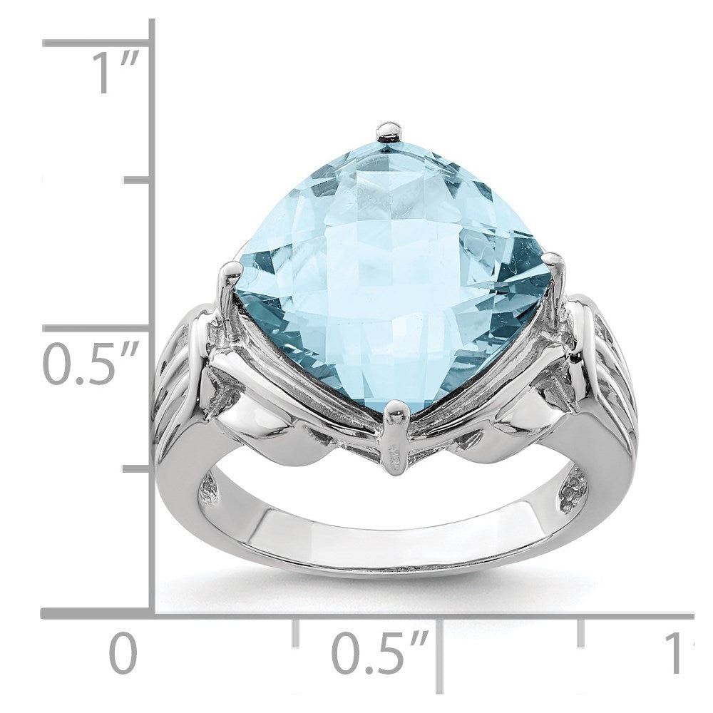 Sterling Silver Rhodium Checker-Cut Sky Blue Topaz Ring