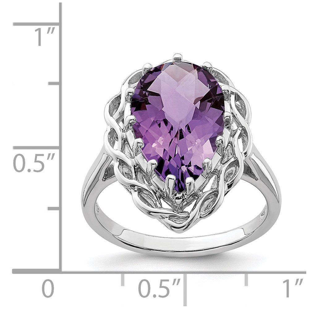 Sterling Silver Rhodium-plated Checker-Cut Amethyst Ring