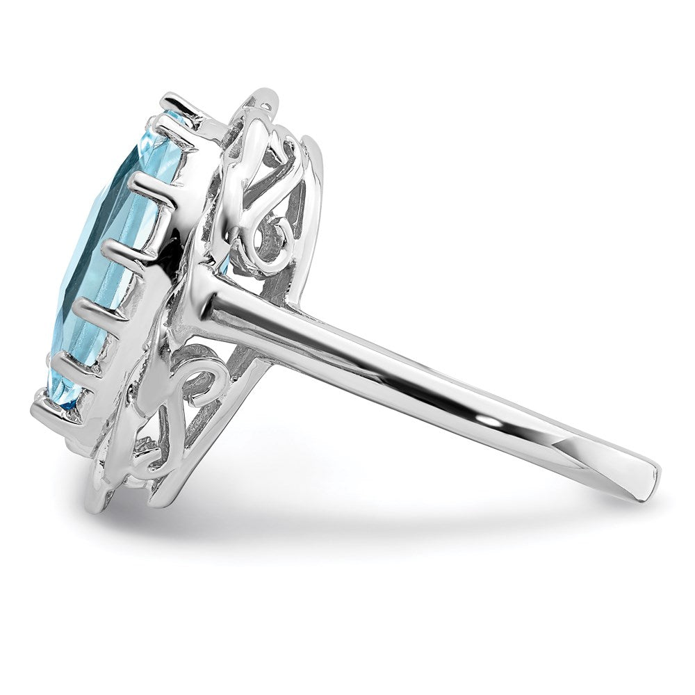 Sterling Silver Rhodium Checker-Cut Sky Blue Topaz Ring