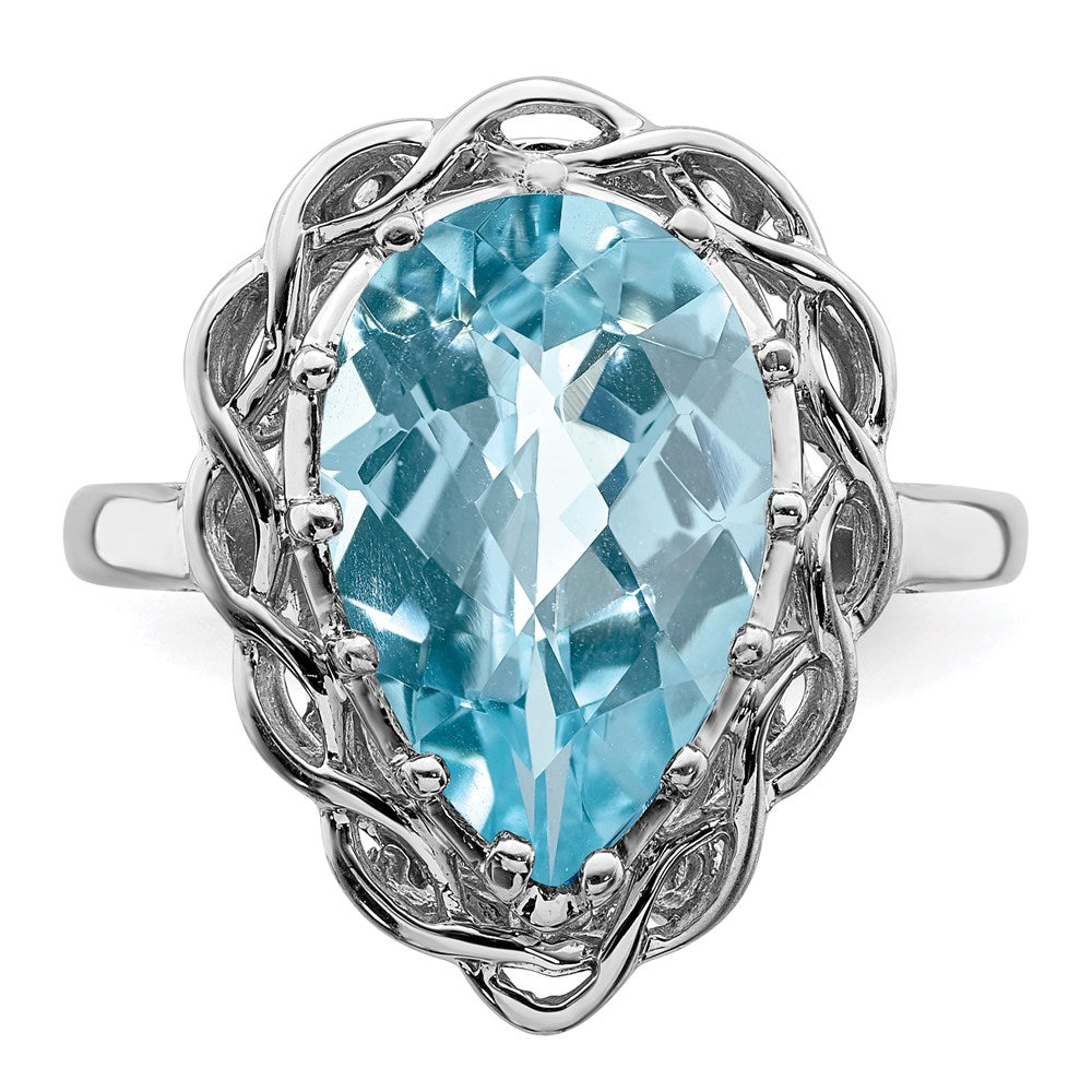 Sterling Silver Rhodium Checker-Cut Sky Blue Topaz Ring