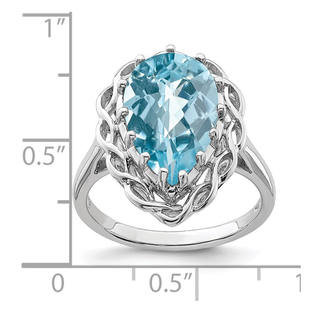 Sterling Silver Rhodium Checker-Cut Sky Blue Topaz Ring