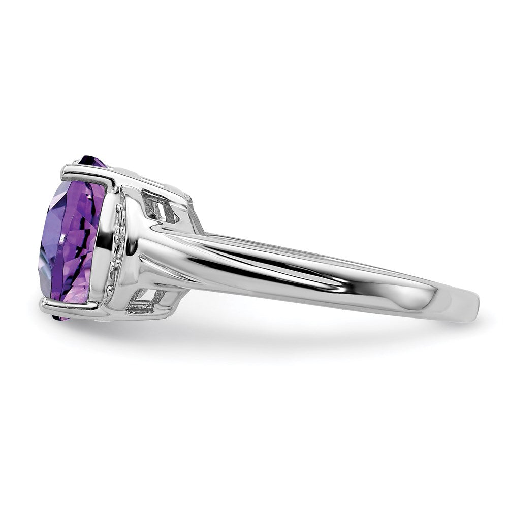 Sterling Silver 14K White Gold Plated Oval Amethyst Gemstone Birthstone Ring Fine Jewelry Gift for Her