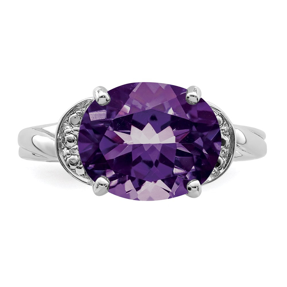 Sterling Silver 14K White Gold Plated Oval Amethyst Gemstone Birthstone Ring Fine Jewelry Gift for Her