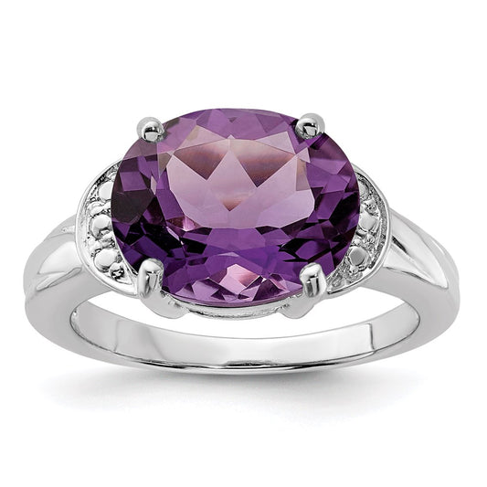 Sterling Silver 14K White Gold Plated Oval Amethyst Gemstone Birthstone Ring Fine Jewelry Gift for Her