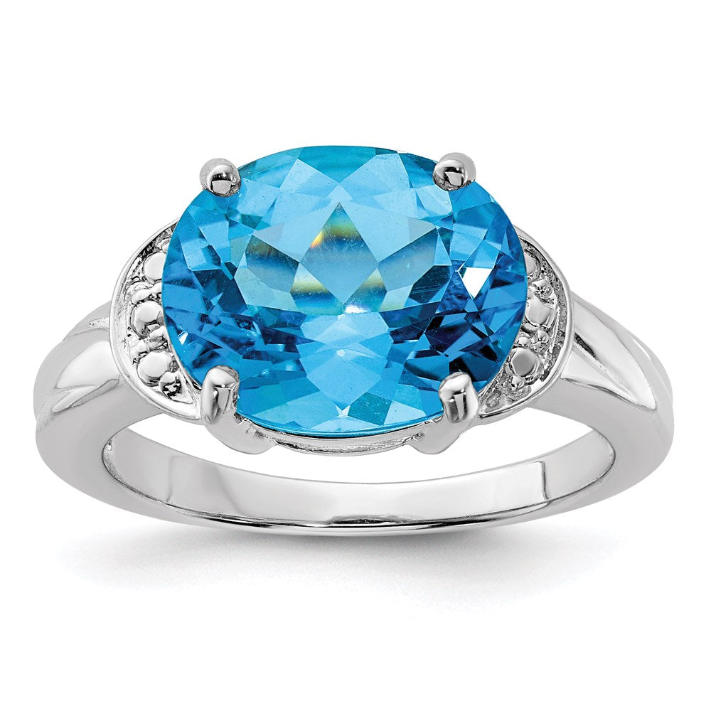 Sterling Silver Rhodium Blue Topaz Ring