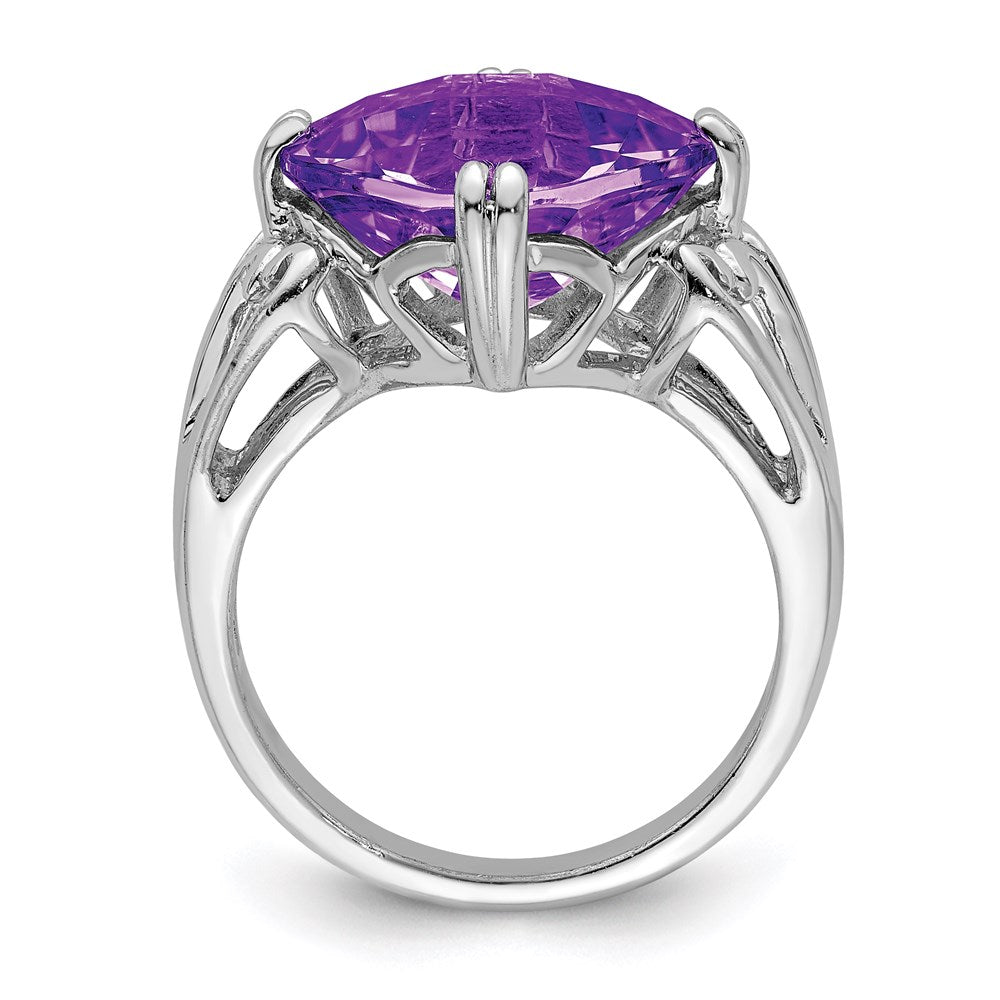 Sterling Silver Rhodium-plated Checker-Cut Amethyst Ring