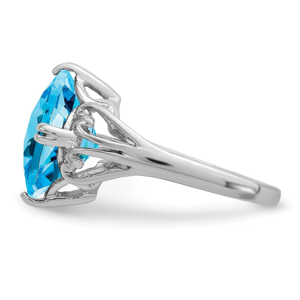 Sterling Silver Rhodium Checker-Cut Blue Topaz Ring