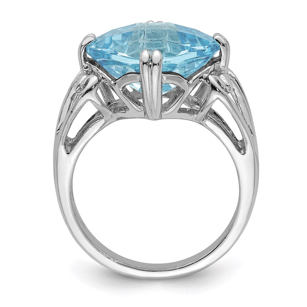 Sterling Silver Rhodium Checker-Cut Sky Blue Topaz Ring