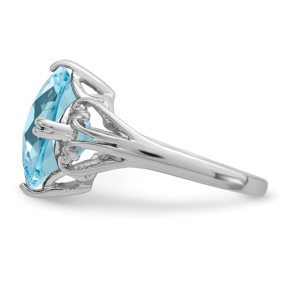 Sterling Silver Rhodium Checker-Cut Sky Blue Topaz Ring