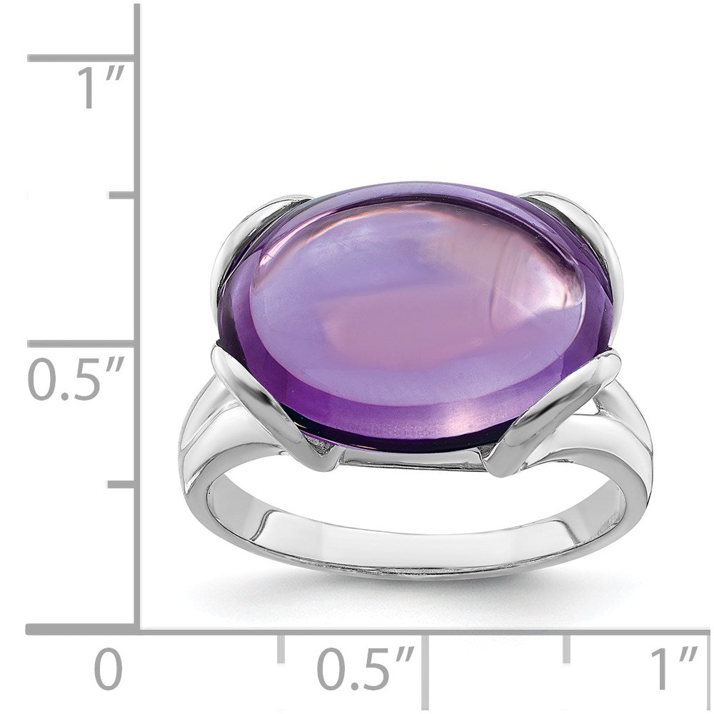 Sterling Silver 14K White Gold Plated Oval Amethyst Gemstone Birthstone Ring Fine Jewelry Gift for Her