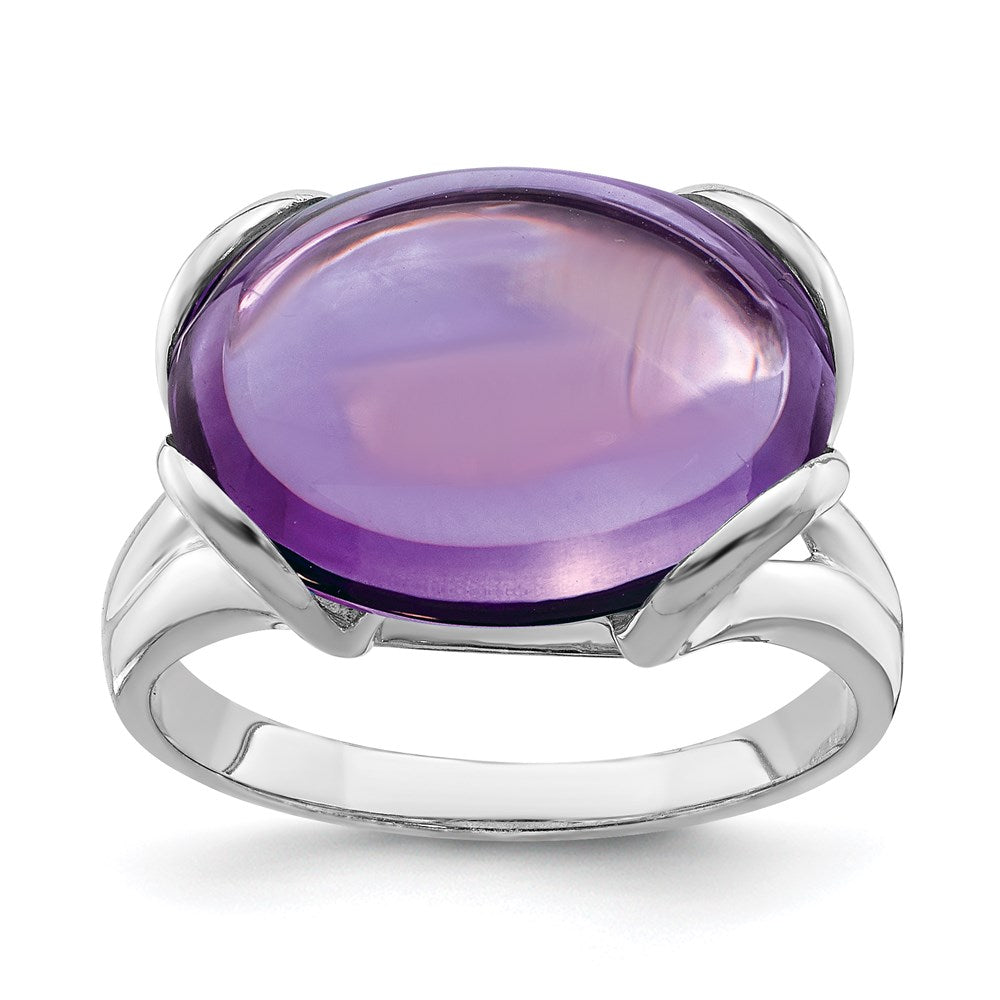 Sterling Silver 14K White Gold Plated Oval Amethyst Gemstone Birthstone Ring Fine Jewelry Gift for Her