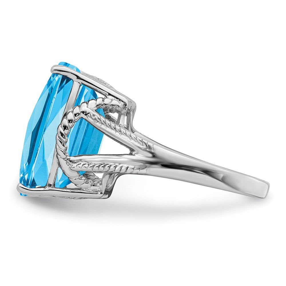 Sterling Silver Rhodium Checker-Cut Blue Topaz Ring