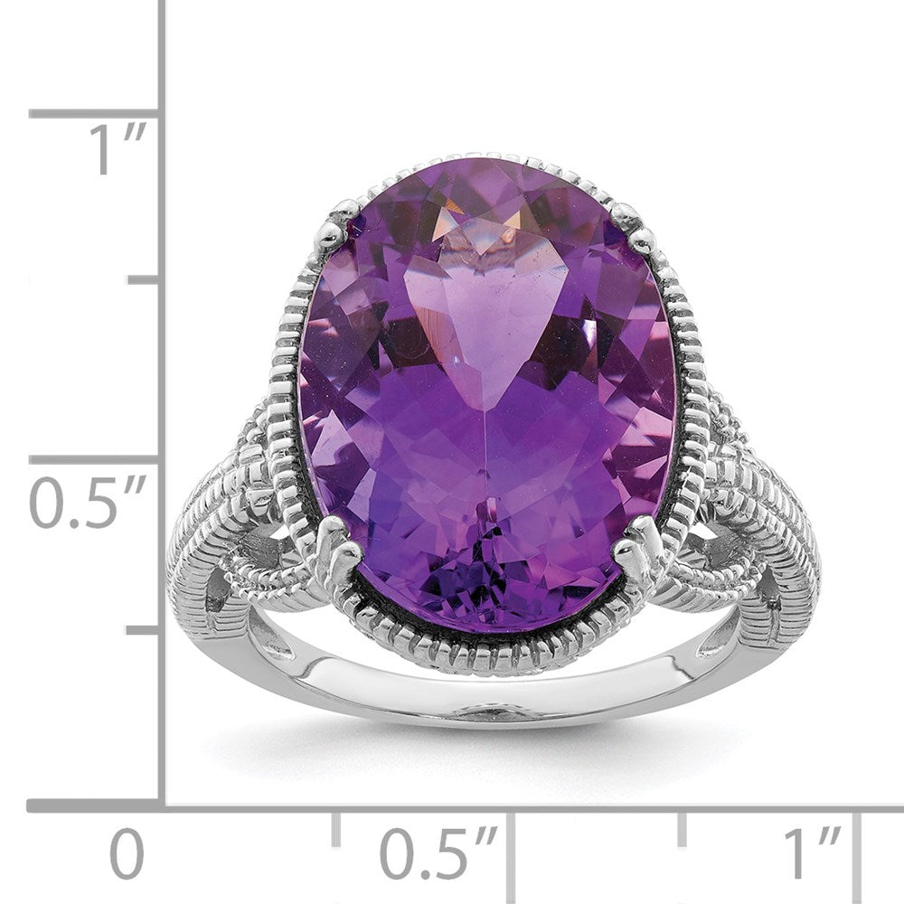 Sterling Silver 14K White Gold Plated Oval Amethyst Gemstone Birthstone Ring Fine Jewelry Gift for Her