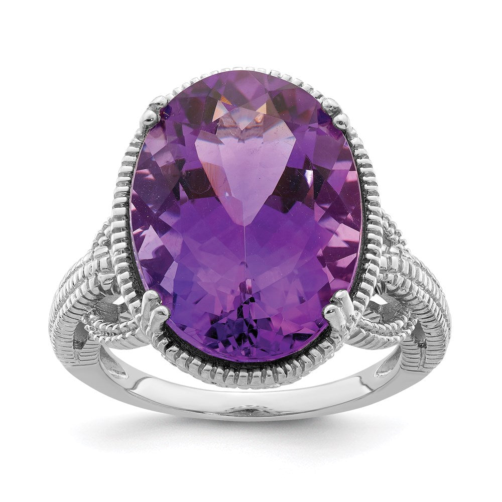 Sterling Silver 14K White Gold Plated Oval Amethyst Gemstone Birthstone Ring Fine Jewelry Gift for Her