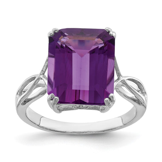 Sterling Silver Rhodium-plated Amethyst Ring