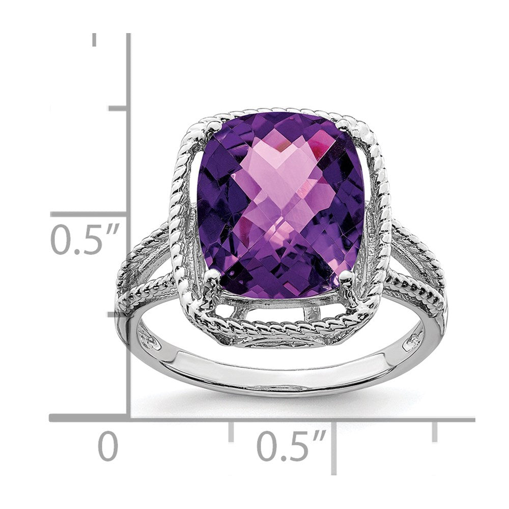 Sterling Silver 14K White Gold Plated Checker-Cut Amethyst Gemstone Birthstone Ring Fine Jewelry Gift for Her