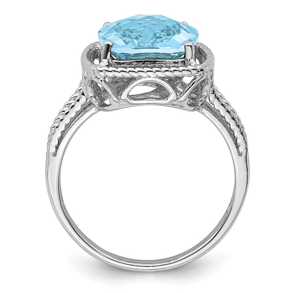 Sterling Silver Rhodium Checker-Cut Sky Blue Topaz Ring