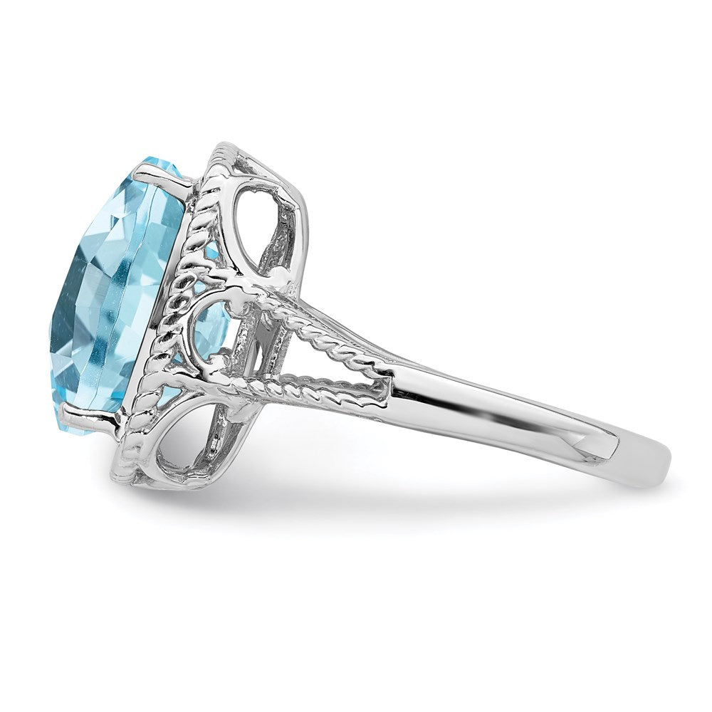 Sterling Silver Rhodium Checker-Cut Sky Blue Topaz Ring