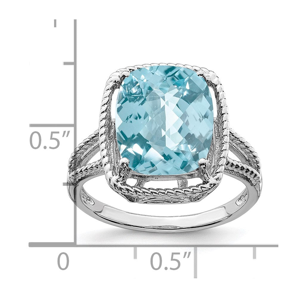 Sterling Silver Rhodium Checker-Cut Sky Blue Topaz Ring