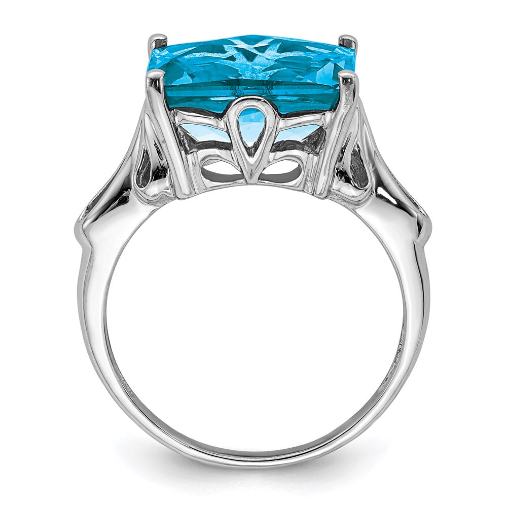 Sterling Silver Rhodium Checker-Cut Blue Topaz Ring