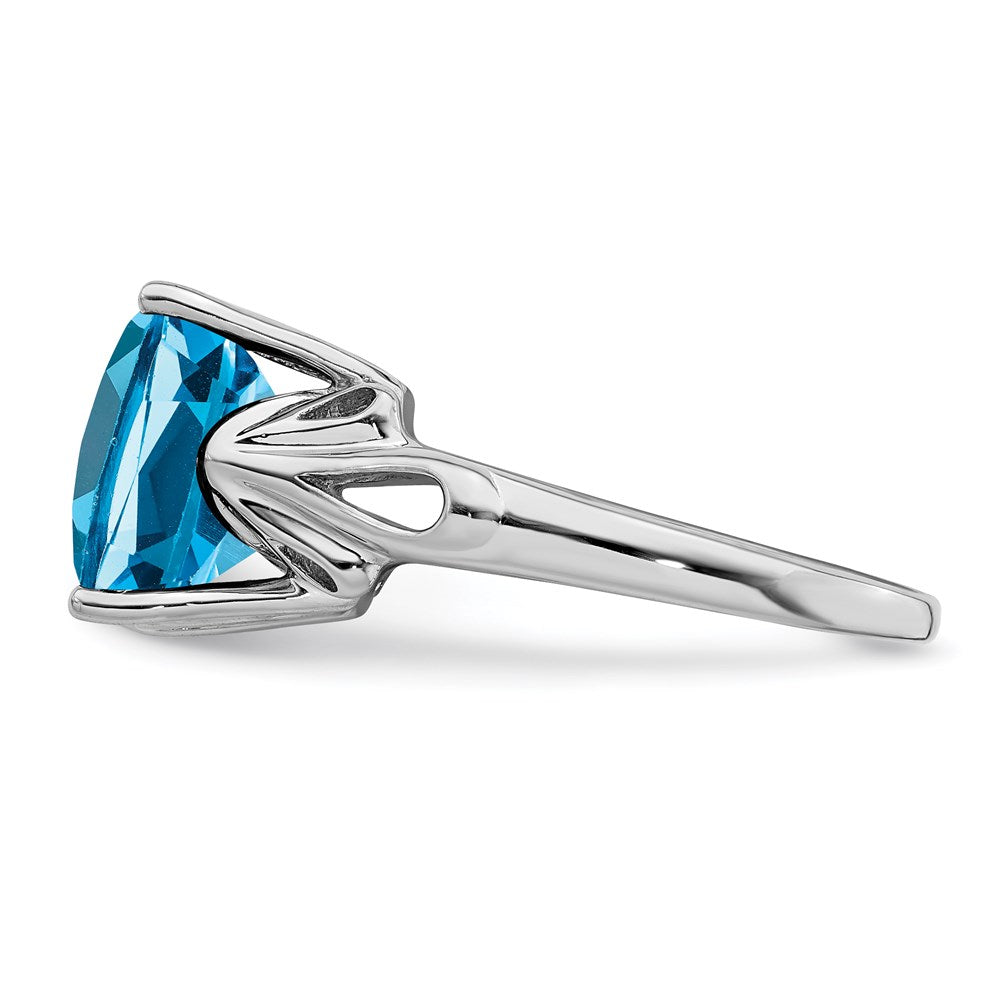 Sterling Silver Rhodium Checker-Cut Blue Topaz Ring