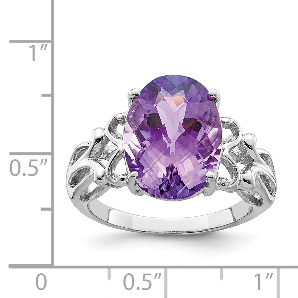 Sterling Silver 14K White Gold Plated Oval Checker-Cut Amethyst Gemstone Birthstone Ring Fine Jewelry Gift for Her