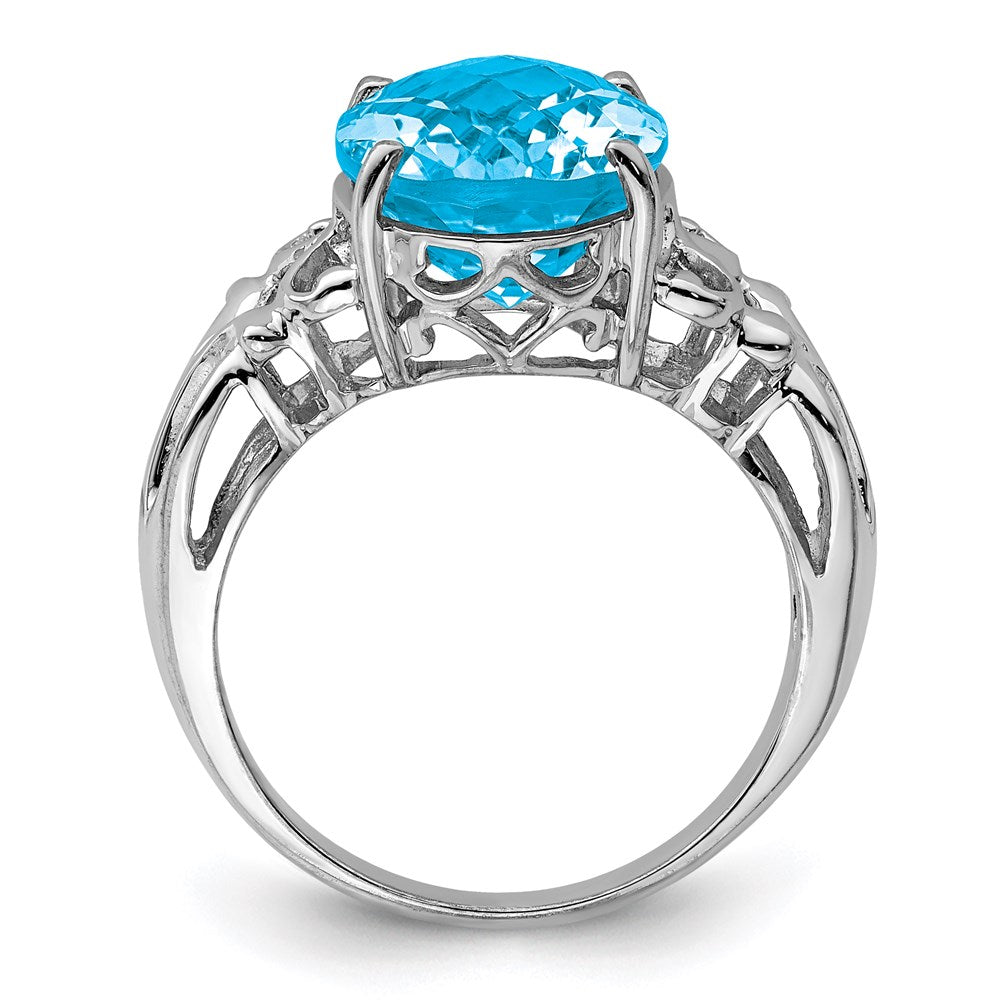 Sterling Silver Rhodium Checker-Cut Blue Topaz Ring