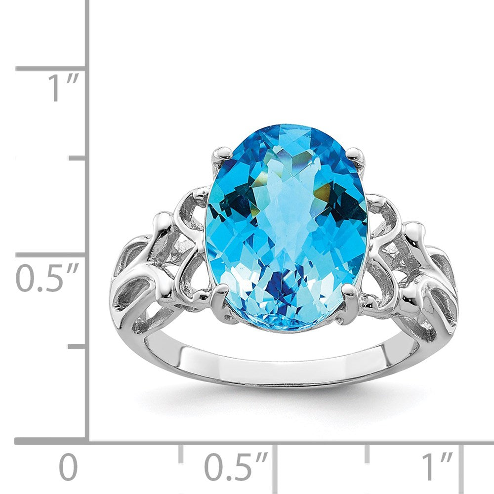 Sterling Silver Rhodium Checker-Cut Blue Topaz Ring