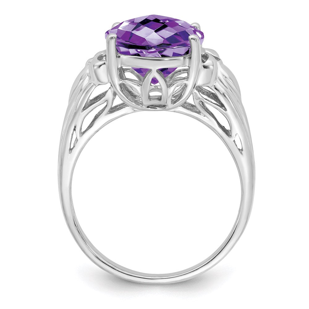 Sterling Silver Rhodium-plated Checker-Cut Amethyst Ring