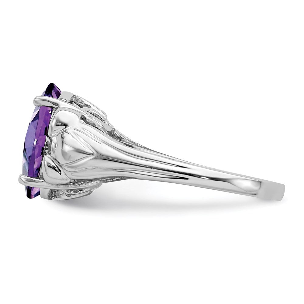 Sterling Silver Rhodium-plated Checker-Cut Amethyst Ring