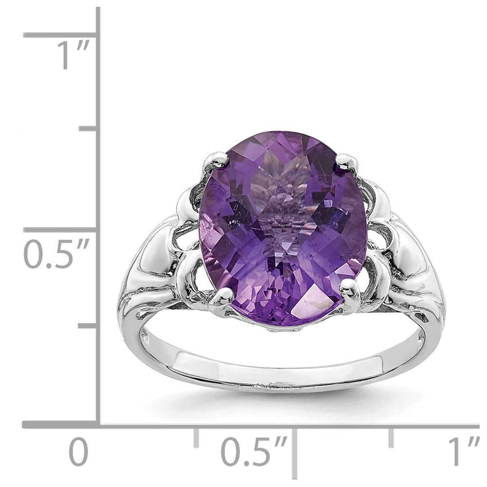 Sterling Silver Rhodium-plated Checker-Cut Amethyst Ring