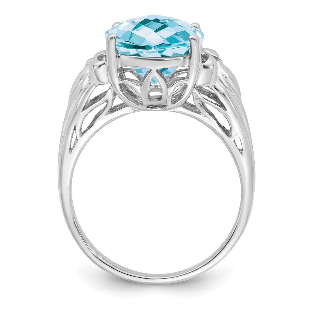 Sterling Silver Rhodium Checker-Cut Sky Blue Topaz Ring